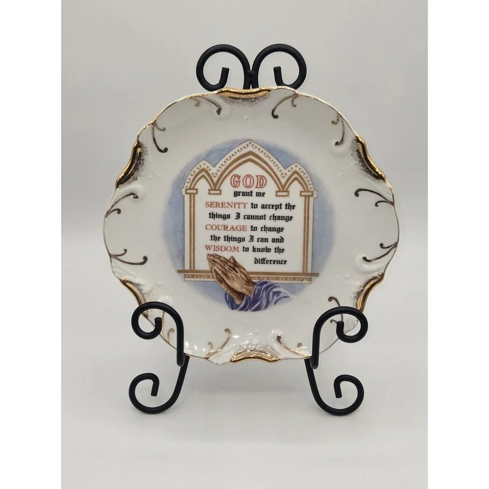 Vintage Serenity Prayer Decorative Plate 18K Gold Trim Made in Japan